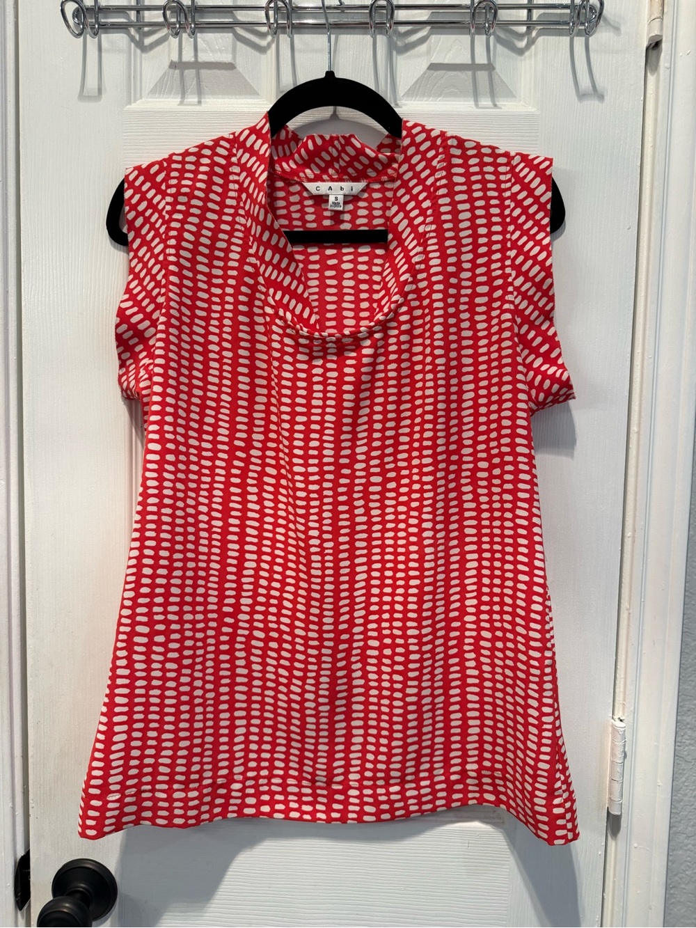 🧡 CAbi Orange & White Printed Cowl Neck Top | Size Small | EUC - Picture 2 of 6